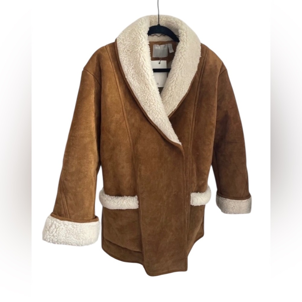 Women’s Genuine Leather ASOS Shearling Collar Retro Coat Size‎ 14 Boho Pockets